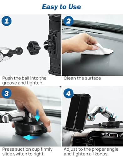 5-in-1 Car Phone Holder & Tablet Mount, Universal Dashboard Windshield Suction Cup Stand with 360° Rotation, compatible with iPhone, Samsung Z Fold 7/6/5, All Foldable Phones and 4.7-12.9" iPad