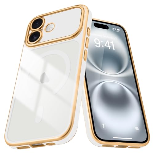 for iPhone 16 Case Clear Compatible with MagSafe, White | Magnetic Plating Clear Luxury Elegant Cover for Women men. Slim Soft TPU Shockproof Protective phone case - color: White, size: iPhone 16
