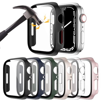 Rontion 6 Pack Hard PC Case for Apple Watch 40mm SE 3/SE 2/ Series 6/SE/5/4 | Ultra-Thin Scratch Resistant Tempered Glass Screen Protector Full Protective Bumper Face Cover Compatible with iWatch 40mm - color: Black+Blue+Green+Starlight+Clear+Rose Gold, s