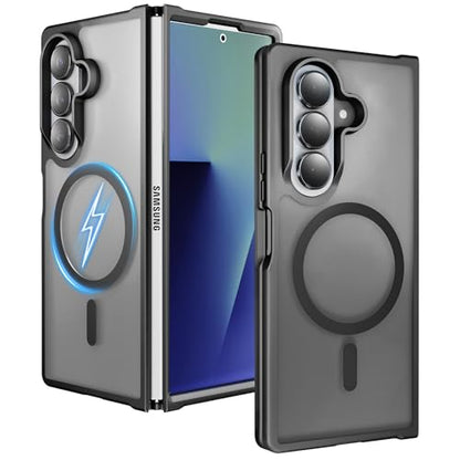 One Piece Design Magnetic Case for Galaxy Z Fold 7, Matte Frosted Black | Fit for MagSafe, Ultra Slim Fit, Anti Fingerprints, Shockproof Translucent Back Integrated Bumper Wireless Charging Cover - color: Black for Z Fold 7