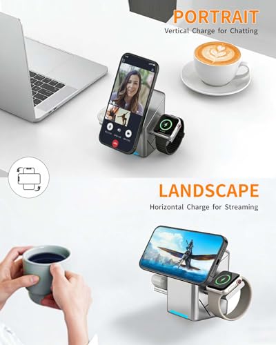 3 in 1 Wireless Charging Station, Wirelessly Charger Compatible with iPhone 17,16,15,14,13,12 Series - Watch 10 9 8 7 6 5 4 3 2 SE Ultra 2 3 - Airpods 4 3 Pro