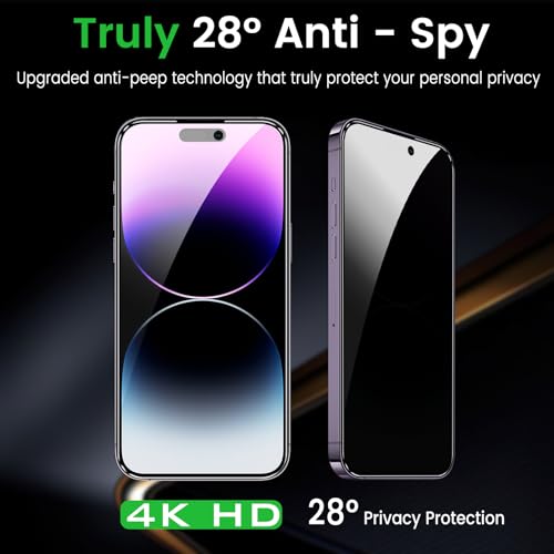 Romkasi 3 Pack Privacy Screen Protector for iPhone 14 Pro Max 6.7 Inch with 3 Pack Camera Lens Protector, Anti Spy Tempered Glass Film, Anti-Scratch, Touch Sensitive, Case Friendly - color: iPhone 14 Pro Max