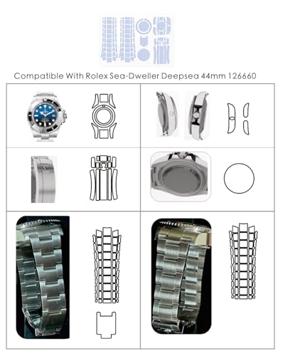Protective Film for Rolex Sea-Dweller Deepsea 44mm 126660. Transparent skin full watch Screen Protector Body Cover Sticker(Full Body Film x2)