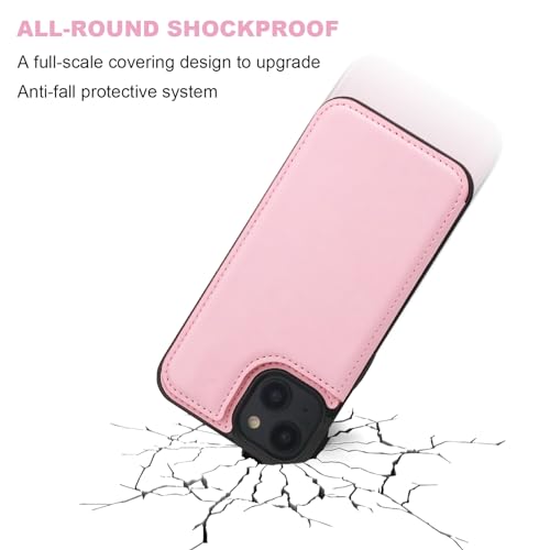 ONETOP for iPhone 15 Wallet Case with Credit Card Holder,Pink | Kickstand,ID/Cash Holder,Case Wallet with Card Slots,Double Magnetic Clasp,Durable PU Leather Shockproof Cover for Women Men - color: Pink