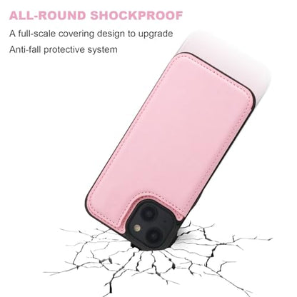 ONETOP for iPhone 15 Wallet Case with Credit Card Holder,Pink | Kickstand,ID/Cash Holder,Case Wallet with Card Slots,Double Magnetic Clasp,Durable PU Leather Shockproof Cover for Women Men - color: Pink