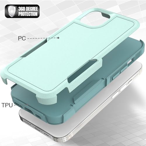 for iPhone 14 / iPhone 13 Case: Dual Layer Protective Heavy Duty Cell Phone Case Shockproof Rugged Bumper Tough with Screen Protector - 16FT Military Grade Drop Tested for iPhone 14 / iPhone 13, Green - color: Mint Green (PC) + Mint Green (TPU)