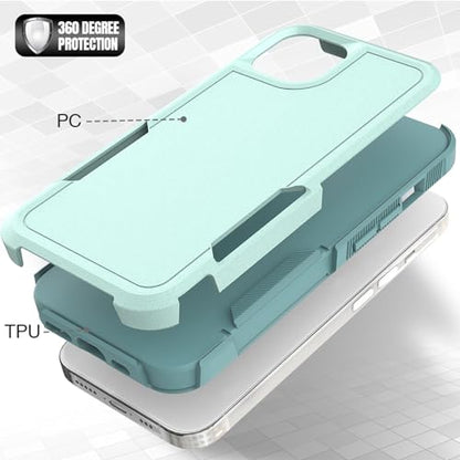 for iPhone 14 / iPhone 13 Case: Dual Layer Protective Heavy Duty Cell Phone Case Shockproof Rugged Bumper Tough with Screen Protector - 16FT Military Grade Drop Tested for iPhone 14 / iPhone 13, Green - color: Mint Green (PC) + Mint Green (TPU)