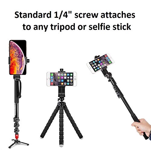 Alphx Universal Smartphone Tripod Cell Phone Holder Mount Adapter Set, Fits iPhone, Samsung, and all Phones, Rotates Vertical and Horizontal with Adjustable Clamp, Includes Mini Tripod