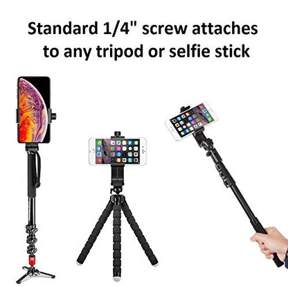 Alphx Universal Smartphone Tripod Cell Phone Holder Mount Adapter Set, Fits iPhone, Samsung, and all Phones, Rotates Vertical and Horizontal with Adjustable Clamp, Includes Mini Tripod