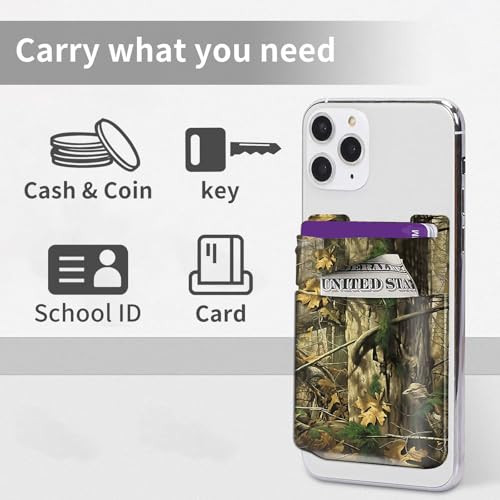 Rossy Cell Phone Wallet Adhesive Card Holder Stick on Wallet Pocket Lycra Credit Card ID Case With Camouflage Tree Stylish Pattern for Back of Phone for All Smartphones