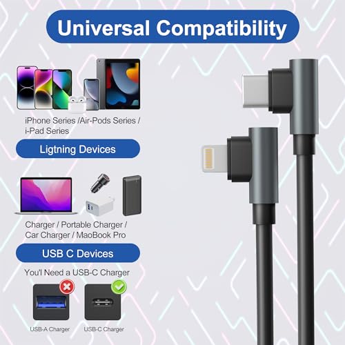 USB C to Lightning Cable 90 Degree 3FT 2Pack, PD 27W Coiled iPhone Charger Fast Charging for Car [Apple MFi Certified] Short USB C iPhone Cord with Data Sync for iPhone14 13 12 11 X iPad CarPlay