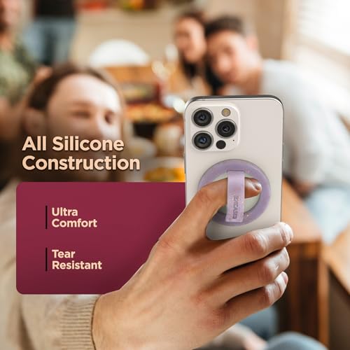 Encased Magnetic Phone Grip Holder (Compatible with MagSafe) Thin Silicone Finger Loop Ring for iPhone (Purple Glitter) - color: Purple