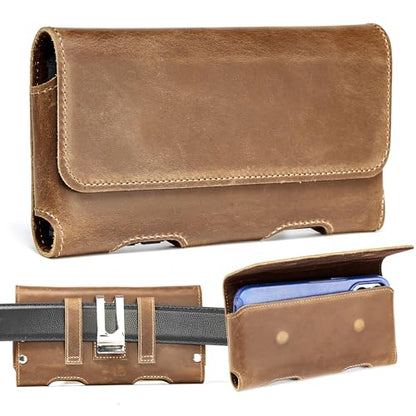 Gcepls Leather Phone Holster for iPhone 16 Pro Max,15 Pro Max,iPhone 14 Pro Max,13 Pro Max,Premium Genuine Leather Cell Phone Holster with Belt Clip,Phone Belt Holder Pouch Cover (Fits Thin Case on) - color: Brown, size: Large(6.65x 3.45 x0.63”)