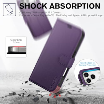 TUCCH Wallet Case for iPhone 17 Pro (6.3") 2025, 4 Card Holder, Deep Purple | RFID Blocking, Viewing Stand, Shockproof TPU Shell, PU Leather, Magnetic Closure, Protective Folio Flip Cover - color: Deep Purple