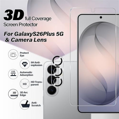 BIGFACE Galaxy S26 Plus Tempered Glass Screen Protector + Camera Lens Protector [2 + 2 Pack][Case Friendly][Anti-Scratch][Ultrasonic Fingerprint Unlock] HD Protective Film for Samsung Galaxy S26 Plus - size: Galaxy S26 Plus(6.7")