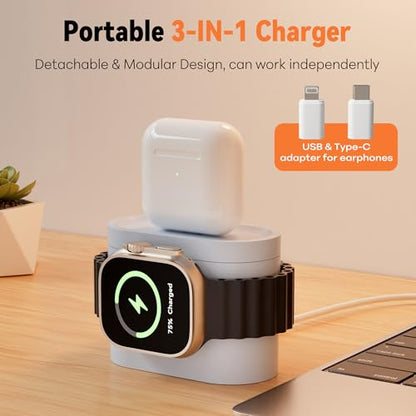 7 in 1 Wireless Charging Station, 25W Charger with Alarm Clock Night Light - color: Blue