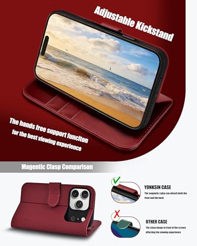 for iPhone 17 Pro Max Wallet Case, Flip Folio Phone Cover with Card Holder, RFID Blocking, Shockproof Protective Case with Kickstand, Magnetic Closure, PU Leather & TPU, Red - color: Red