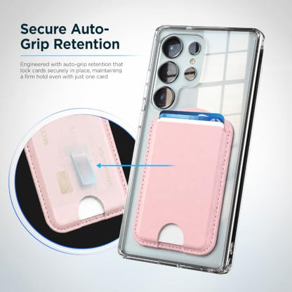 ENCASED Magnetic Wallet for Samsung Phones (Compatible with MagSafe) Premium PU leather Slim Card Holder Designed for Galaxy S25, S25 Plus, S25 Ultra (Pink) - color: Pink