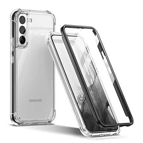 SURITCH for Samsung Galaxy S22+ Plus Clear Case 6.6" (Only), [Built-in Screen Protector] Full Body Protective Hard Shell+Soft TPU Phone Case for Samsung S22 Plus -(Black Edge) - color: Black Edge