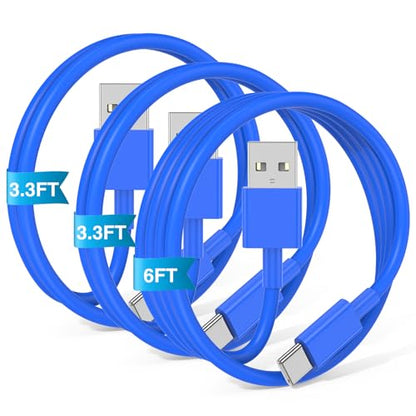 3-Pack Blue [3.3FT+3.3FT+6FT] USB A to USB C Cable, Compatible with iPhone 15/16, iPad, Samsung, MacBook, PS5 and More, Fast Charging, Carplay Cable - color: Blue, size: 6FT+3.3FT+3.3FT
