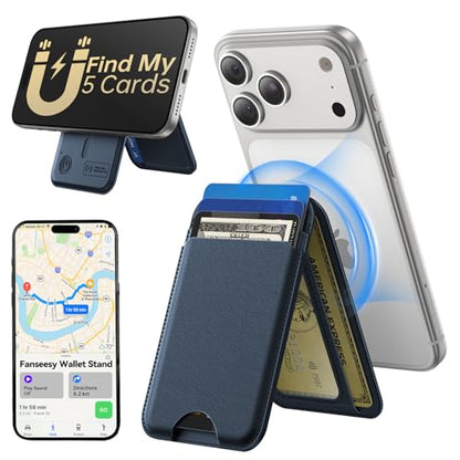 TWZKG for MagSafe Wallet, Works with Apple Find My,5 Card Holder with Stand, Magnetic Phone Wallet for iPhone 17/16/15/14/13/12 Pro Max Plus Air, RFID Blocking Vegan Leather,Blue - color: Findmy Blue