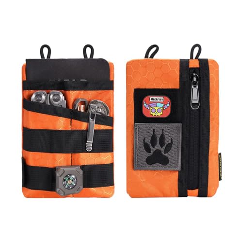 VIPERADE VE3-P Pocket Organizer Pouch, EDC Organizer Men with DIY Patches Area, EDC Pouch with 4 Tool Storage Pocket Pouch for Flashlight, Pocket Knife, EDC Pen, EDC Gear (Orange) - color: P-Orange
