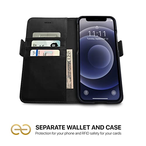 Dreem Fibonacci 2-in-1 Wallet Case for Apple iPhone 12 Pro Max - Luxury Vegan Leather, Magnetic Detachable Shockproof Phone Case, RFID Card Protection, 2-Way Flip Stand - Black - color: Black, size: iPhone 12 Pro Max