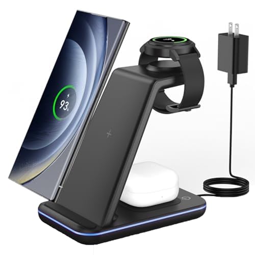 JoyGeek Wireless Charger for Samsung, 3 in 1 Charging Station for S26/S25/S24/S23/S22/S21/S20/Note20/Z Fold&Flip Series, Galaxy Watch8/7/6/5/4/3/Active2/1, Buds 3 Pro, Not for Galaxy Watch9 / Ultra2 - color: Lividity