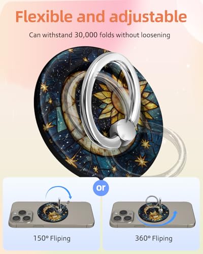 Lotadilo Magnetic Phone Ring Holder, Cute Phone Grip Stand, Sun Moon - color: Sun Moon