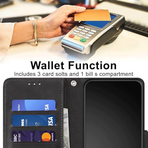 Flip Wallet Case for iPhone 11 PU Leather Black | RFID Blocking, 3 Card Slots & 1 Cash Pocket, Magnetic Closure, Kickstand Function, Leather Flip Case for iPhone 11 - color: Black