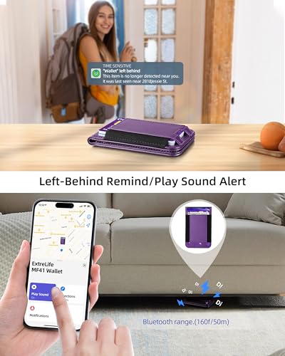 for Magsafe Wallet Works with Apple Find My, Leather Magnetic Phone Wallet - color: Purple