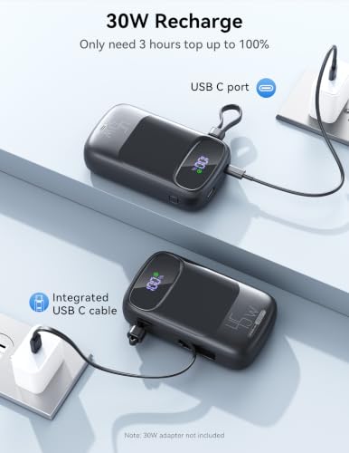 RETMSR Portable Charger 20000mAh 45W USB C Fast Charging, Built-in Cable - color: Frosted Black