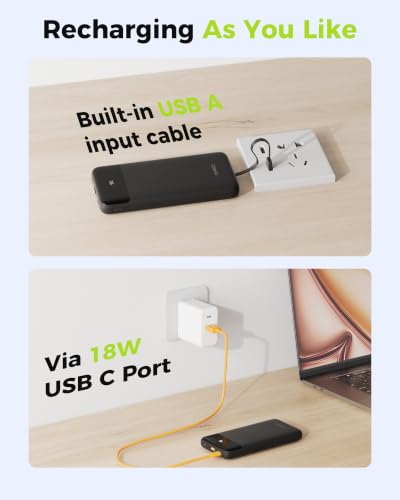 CHARCO Portable Charger Power Bank with Built in Cable 10000mAh - color: Black