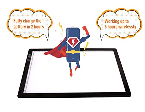 Wireless Rechargeable A4 LED Light Pad w/Built-in Riser Stands, 6 Levels of Brightness, Evenly Illuminated Light Box for Tracing and Weeding Vinyl, Slim and Lightweight Diamond Painting Light Board - style: Rechargeable-A4 Black