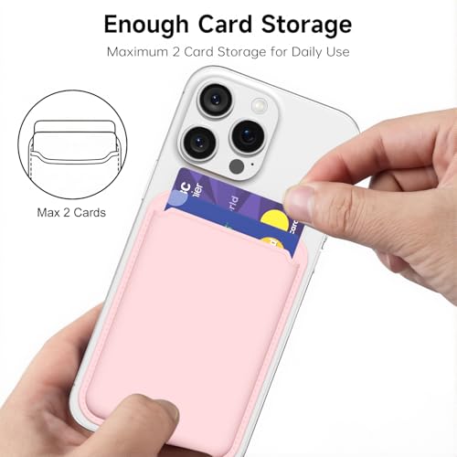 oakxco Magnetic Phone Wallet Stick On, Secure Phone Card Holder Silicone Compatible with Magsafe, Adhesive Pocket Sleeve ID Credit Card, Slim Thin Card Case, Compatible with Apple iPhone Samsung, Pink - color: Pink