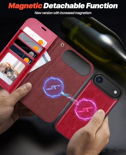 OCASE for iPhone Air Detachable Wallet Case with Card Holder, 2 in 1 PU Leather Flip Folio with RFID Blocking Stand Wrist Strap Shockproof Phone Cover 6.5 Inch 2025, Red - color: Red, size: iPhone Air