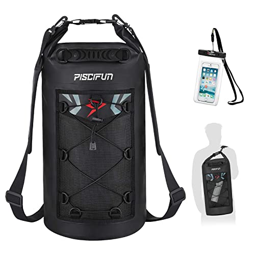 Piscifun Dry Bag, Waterproof Floating Backpack 10L/20L/30L/40L | Waterproof Phone Case, Adjustable shoulder straps, Roll-top closure keeps gear dry, Ideal for Boating, Kayaking, Fishing - color: Black, style: 40l