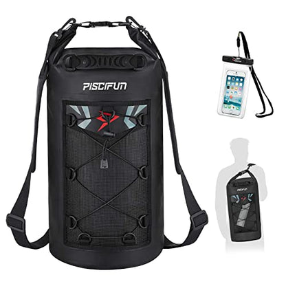 Piscifun Dry Bag, Waterproof Floating Backpack 10L/20L/30L/40L | Waterproof Phone Case, Adjustable shoulder straps, Roll-top closure keeps gear dry, Ideal for Boating, Kayaking, Fishing - color: Black, style: 40l