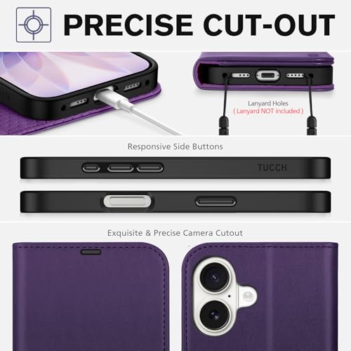 TUCCH Wallet Case for iPhone 17 (6.3") 2025, 4 Card Holders, Deep Purple | RFID Blocking, Viewing Stand, Shockproof TPU Shell, PU Leather, Magnetic Closure, Protective Folio Flip Cover - color: Deep Purple