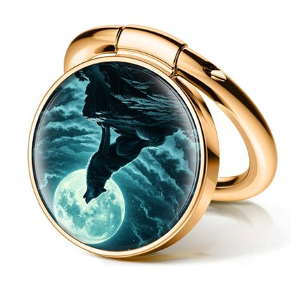 Cell Phone Ring Holder, Cute Phone Ring Grip Stand, 360°Rotation Funny Metal Kickstand Finger Grip Cool Moon Wolf - color: Cool Moon Wolf