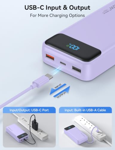 Nusyddy Portable Charger 20000mAh with 4 Built-in Cables & 6 Outputs Purp. - color: Violet