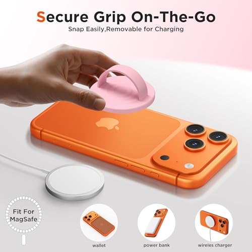 Magnetic Phone Grip Ring, Compatible with MagSafe, Upgraded Liquid Silicone for Secure Comfort, Rotating Finger Loop Ring Grip Holder for iPhone 17/16/15/14/13/12 Pro Max Plus, Pink - color: Pink