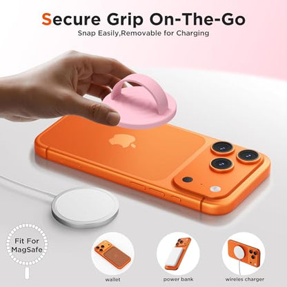 Magnetic Phone Grip Ring, Compatible with MagSafe, Upgraded Liquid Silicone for Secure Comfort, Rotating Finger Loop Ring Grip Holder for iPhone 17/16/15/14/13/12 Pro Max Plus, Pink - color: Pink