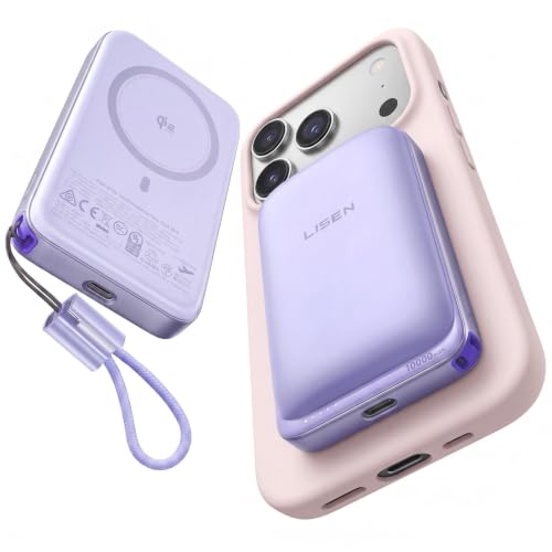 LISEN Magnetic Portable Charger Power Bank for iPhone 10000mAh - color: Soft Violet