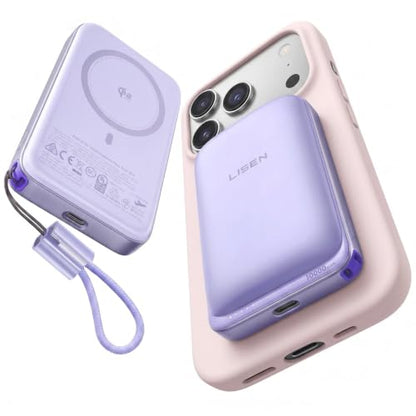 LISEN Magnetic Portable Charger Power Bank for iPhone 10000mAh - color: Soft Violet