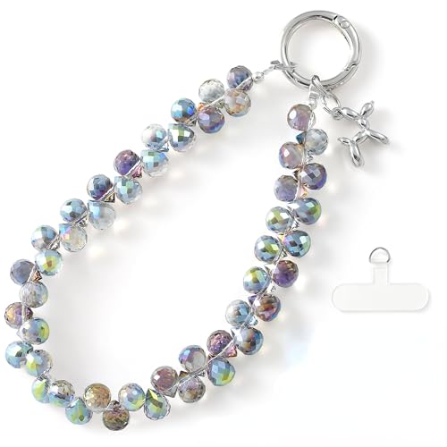 richginker Crystal Beaded Phone Wrist Strap with Tether Tab, Dark Purple - color: Dark Purple