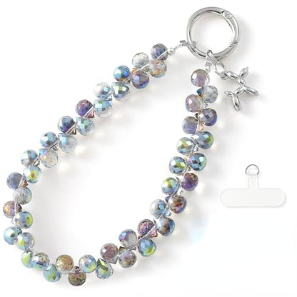 richginker Crystal Beaded Phone Wrist Strap with Tether Tab, Dark Purple - color: Dark Purple