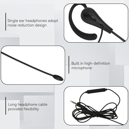 Cyrank Earphone Earbud, Single Headset One Ear Ear Hook Headphone Sport Earphone with Hook 3.5mm Wired Headset for Office for Safe Driving Biking Running Gaming and Working