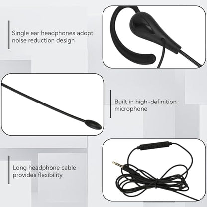 Cyrank Earphone Earbud, Single Headset One Ear Ear Hook Headphone Sport Earphone with Hook 3.5mm Wired Headset for Office for Safe Driving Biking Running Gaming and Working