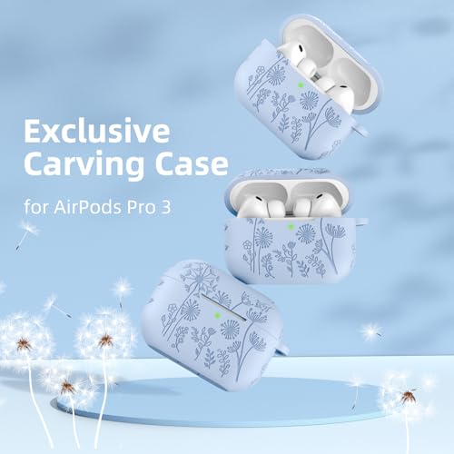 Lerobo for AirPods Pro 3 Case, Flower Engraved Soft Silicone Cover, Lilac - color: A-Lilac, size: AirPods Pro 3